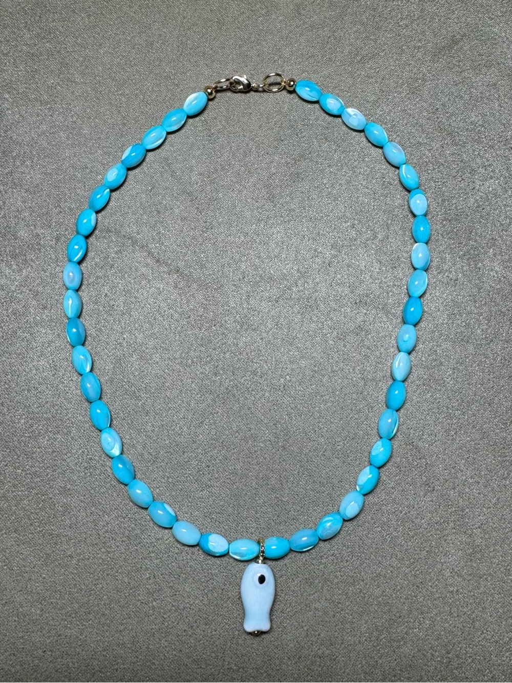 Blue Beaded Necklace with Fish Pendant - Women Jewelry